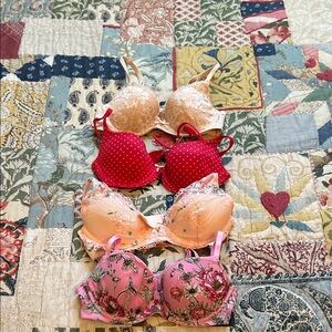Victoria's Secret Lace and Floral Bra Collection - Red, Pink, Cream
